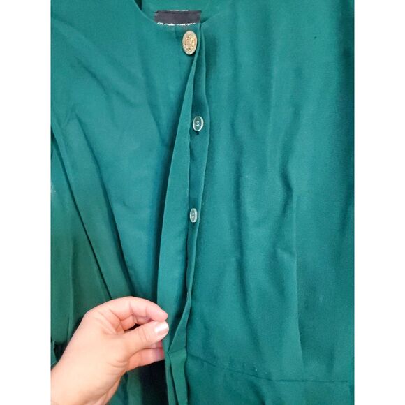 1980s Vintage CB Collections Women's Size 16 Green Sheath Dress w/ Gold Buttons - Picture 3 of 9
